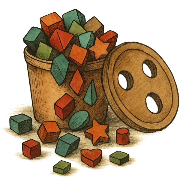 a bucket toy with different shaped blocks but only round holes